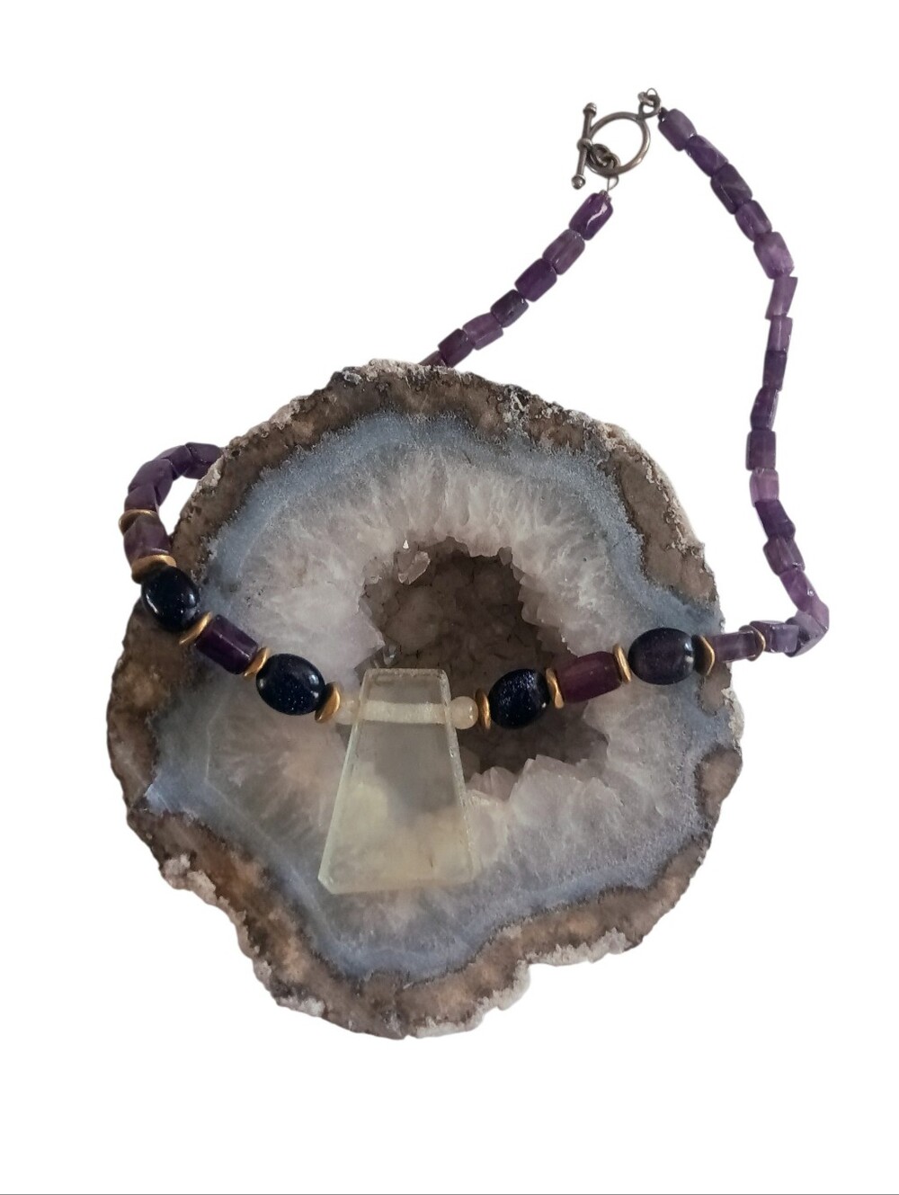 Natural Amethyst Beads Large Pale Gemstone Pendant Silver Toggle Clasp